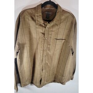 REI Mens Button Front Shirt Large Brown Tan Windowpane Soft Velveteen